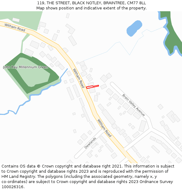 119, THE STREET, BLACK NOTLEY, BRAINTREE, CM77 8LL: Location map and indicative extent of plot