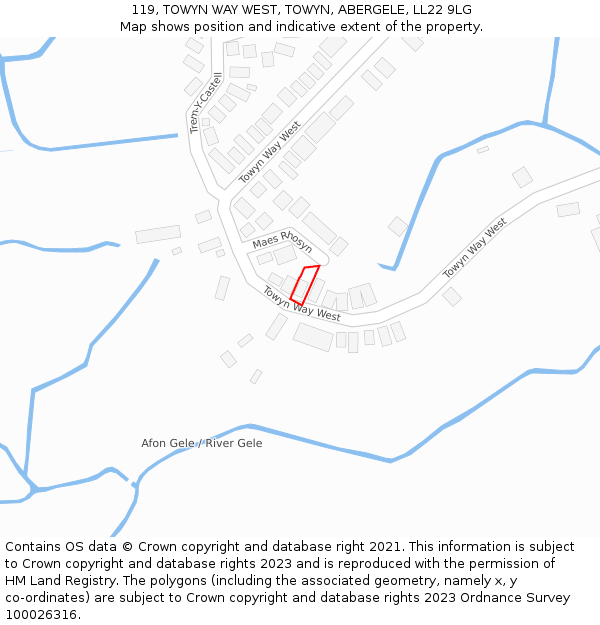 119, TOWYN WAY WEST, TOWYN, ABERGELE, LL22 9LG: Location map and indicative extent of plot