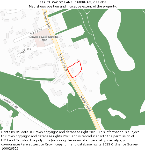 119, TUPWOOD LANE, CATERHAM, CR3 6DF: Location map and indicative extent of plot