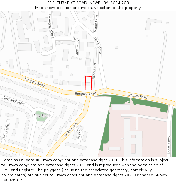 119, TURNPIKE ROAD, NEWBURY, RG14 2QR: Location map and indicative extent of plot
