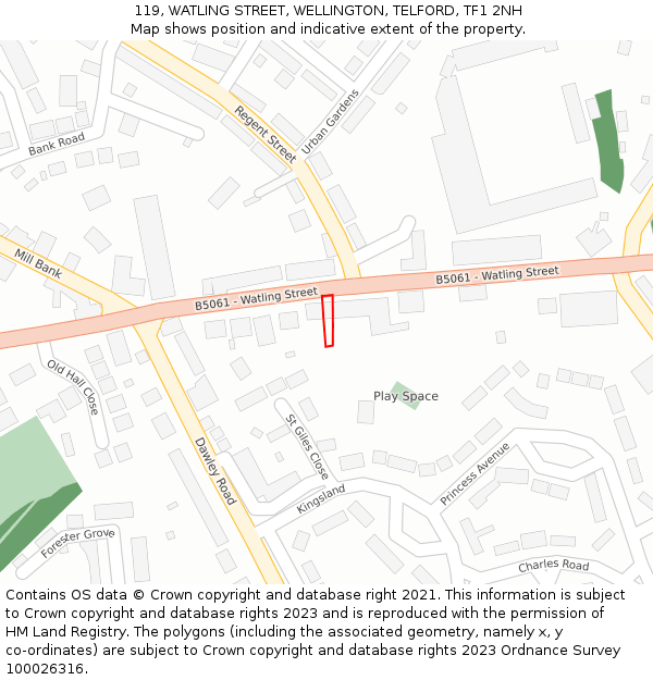 119, WATLING STREET, WELLINGTON, TELFORD, TF1 2NH: Location map and indicative extent of plot
