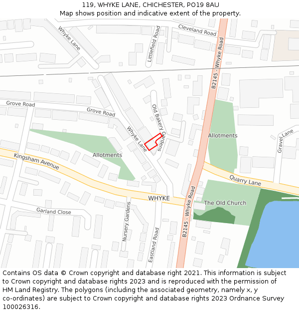 119, WHYKE LANE, CHICHESTER, PO19 8AU: Location map and indicative extent of plot