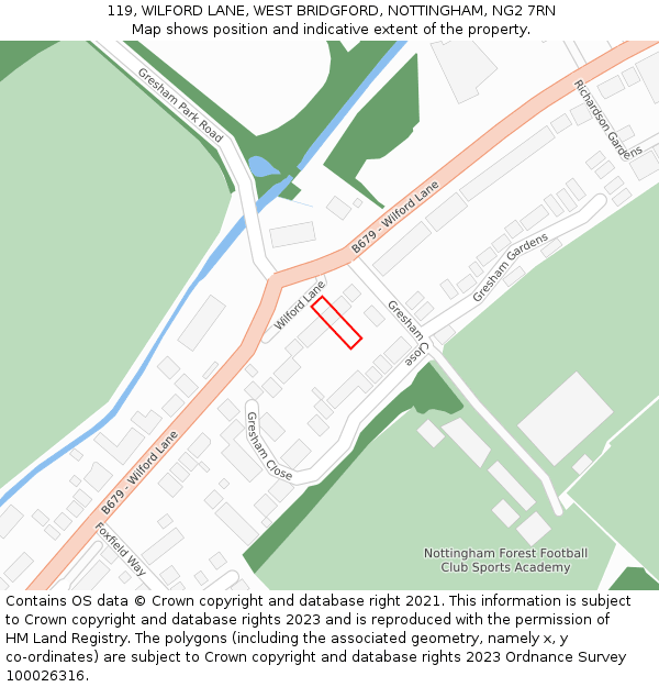 119, WILFORD LANE, WEST BRIDGFORD, NOTTINGHAM, NG2 7RN: Location map and indicative extent of plot