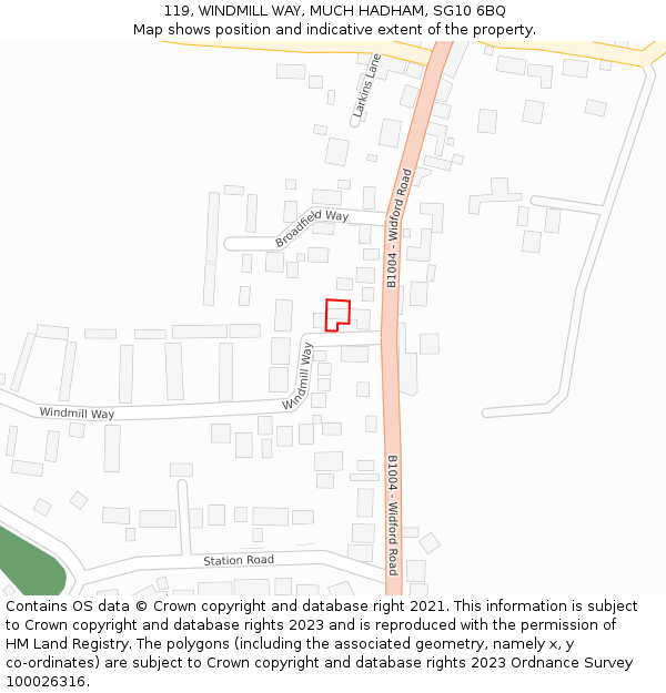 119, WINDMILL WAY, MUCH HADHAM, SG10 6BQ: Location map and indicative extent of plot