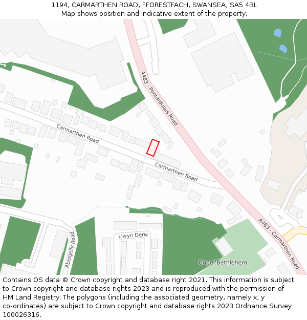 1194, CARMARTHEN ROAD, FFORESTFACH, SWANSEA, SA5 4BL: Location map and indicative extent of plot