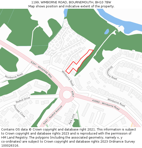 1199, WIMBORNE ROAD, BOURNEMOUTH, BH10 7BW: Location map and indicative extent of plot