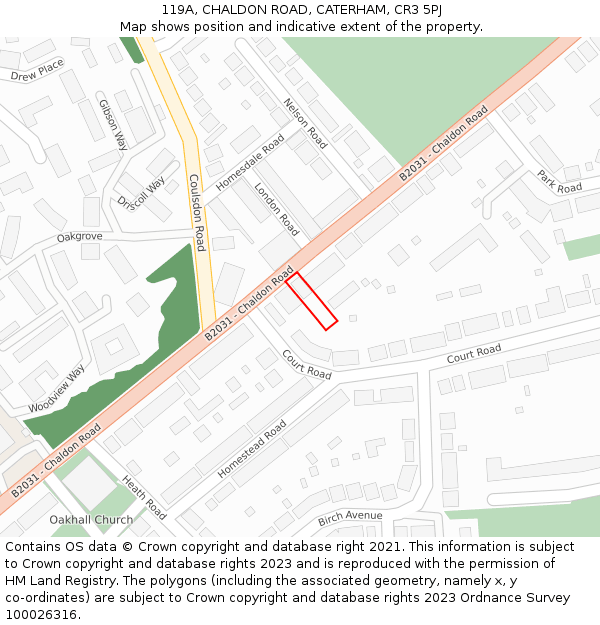 119A, CHALDON ROAD, CATERHAM, CR3 5PJ: Location map and indicative extent of plot