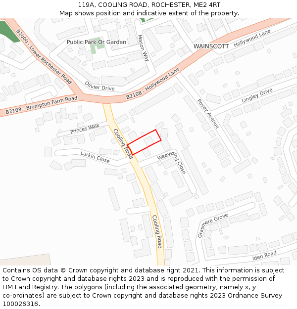 119A, COOLING ROAD, ROCHESTER, ME2 4RT: Location map and indicative extent of plot
