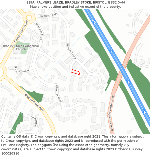 119A, PALMERS LEAZE, BRADLEY STOKE, BRISTOL, BS32 0HH: Location map and indicative extent of plot