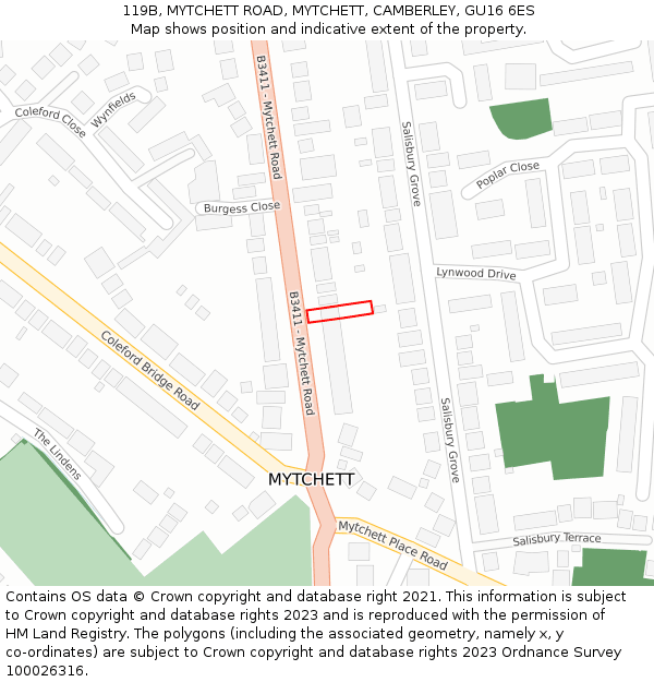 119B, MYTCHETT ROAD, MYTCHETT, CAMBERLEY, GU16 6ES: Location map and indicative extent of plot