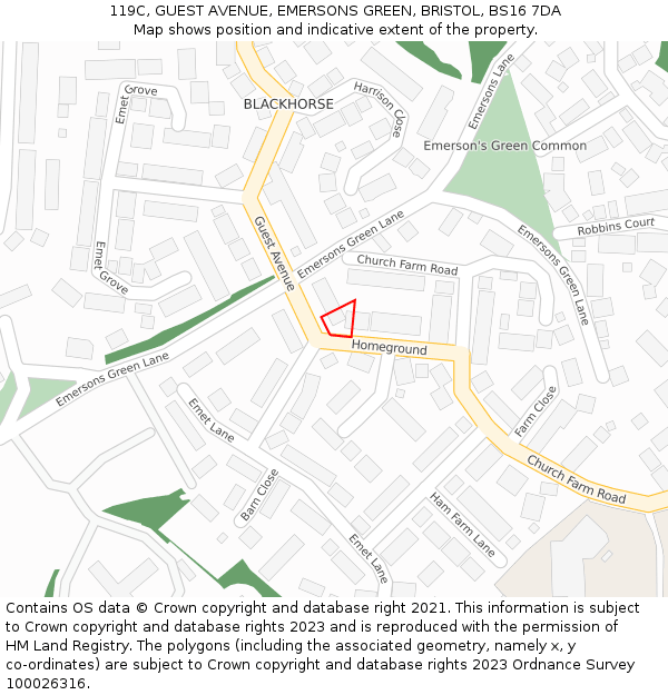 119C, GUEST AVENUE, EMERSONS GREEN, BRISTOL, BS16 7DA: Location map and indicative extent of plot