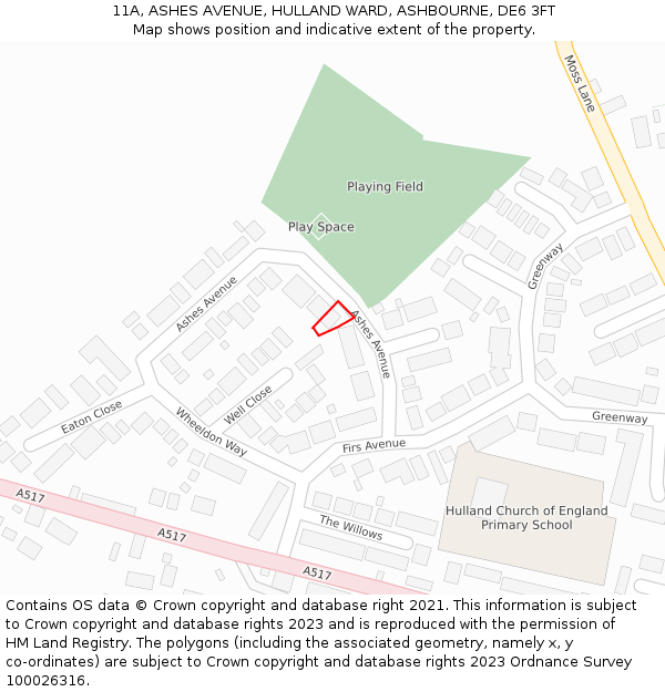 11A, ASHES AVENUE, HULLAND WARD, ASHBOURNE, DE6 3FT: Location map and indicative extent of plot
