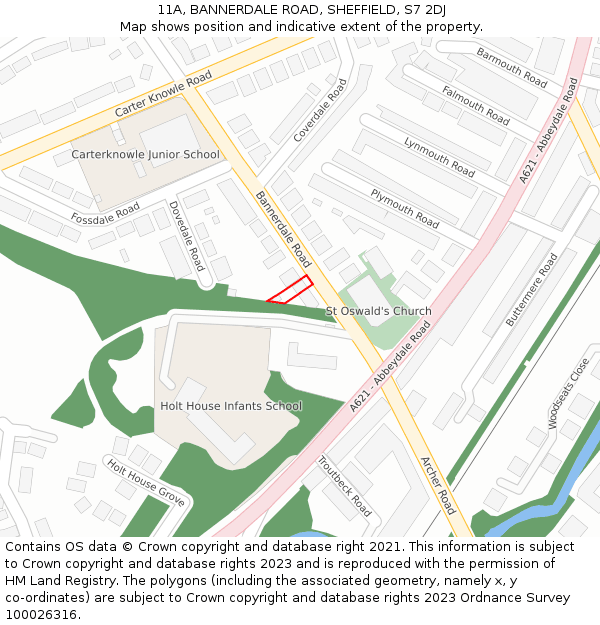 11A, BANNERDALE ROAD, SHEFFIELD, S7 2DJ: Location map and indicative extent of plot