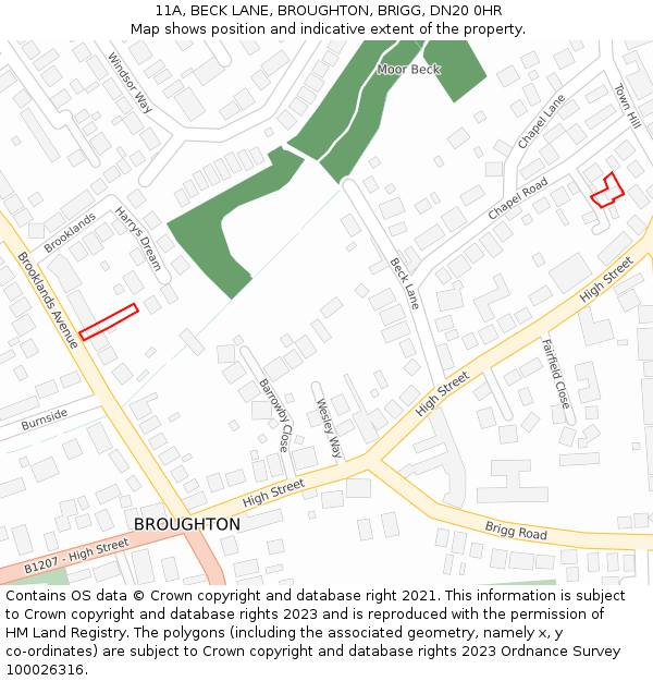 11A, BECK LANE, BROUGHTON, BRIGG, DN20 0HR: Location map and indicative extent of plot