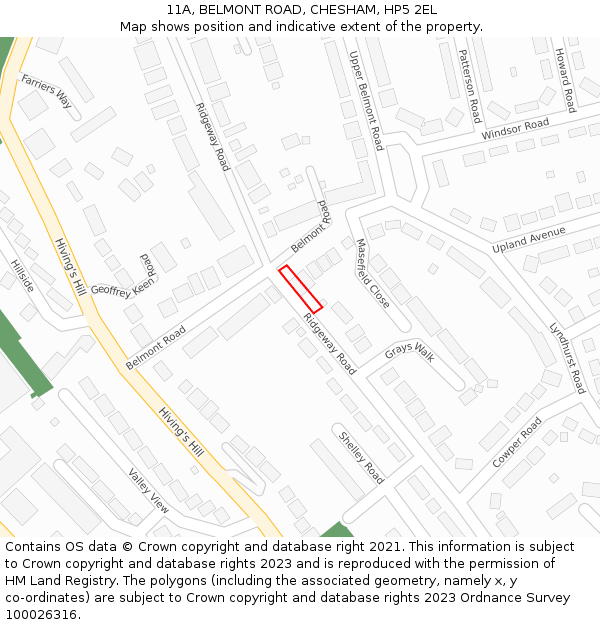 11A, BELMONT ROAD, CHESHAM, HP5 2EL: Location map and indicative extent of plot