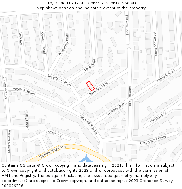 11A, BERKELEY LANE, CANVEY ISLAND, SS8 0BT: Location map and indicative extent of plot