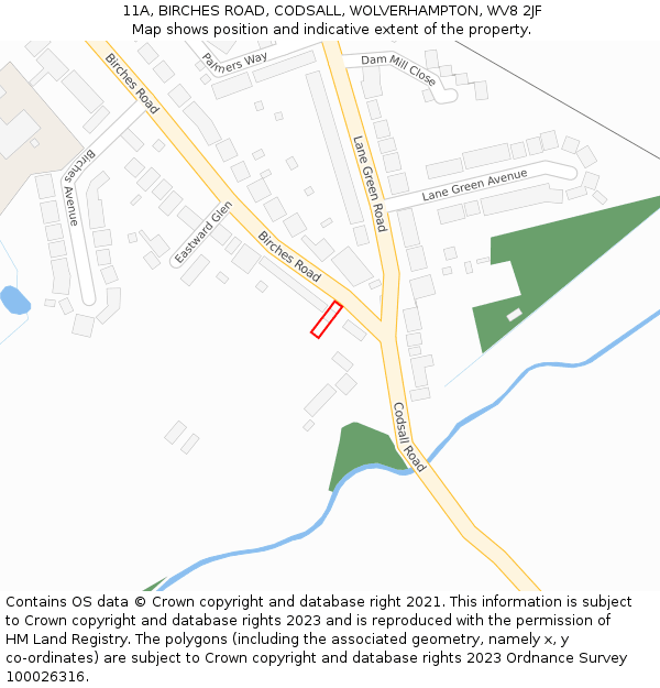 11A, BIRCHES ROAD, CODSALL, WOLVERHAMPTON, WV8 2JF: Location map and indicative extent of plot