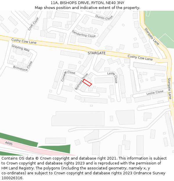 11A, BISHOPS DRIVE, RYTON, NE40 3NY: Location map and indicative extent of plot