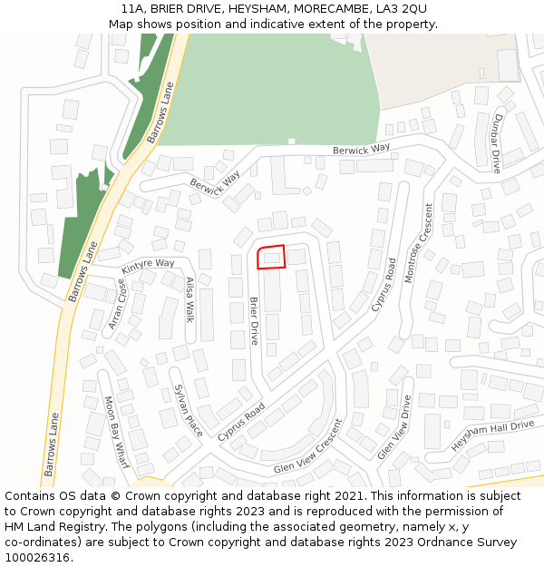 11A, BRIER DRIVE, HEYSHAM, MORECAMBE, LA3 2QU: Location map and indicative extent of plot