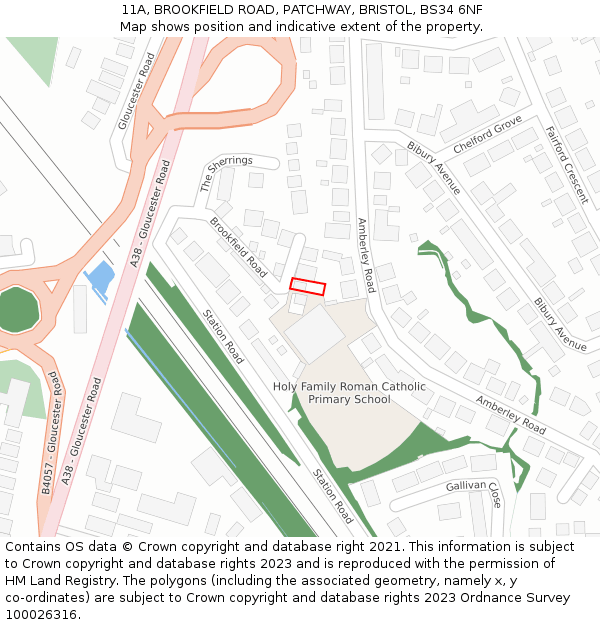 11A, BROOKFIELD ROAD, PATCHWAY, BRISTOL, BS34 6NF: Location map and indicative extent of plot