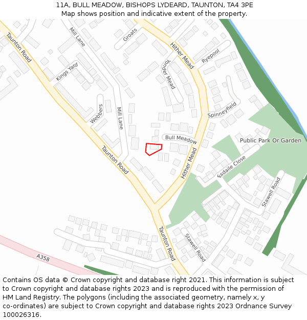 11A, BULL MEADOW, BISHOPS LYDEARD, TAUNTON, TA4 3PE: Location map and indicative extent of plot