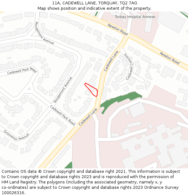 11A, CADEWELL LANE, TORQUAY, TQ2 7AG: Location map and indicative extent of plot