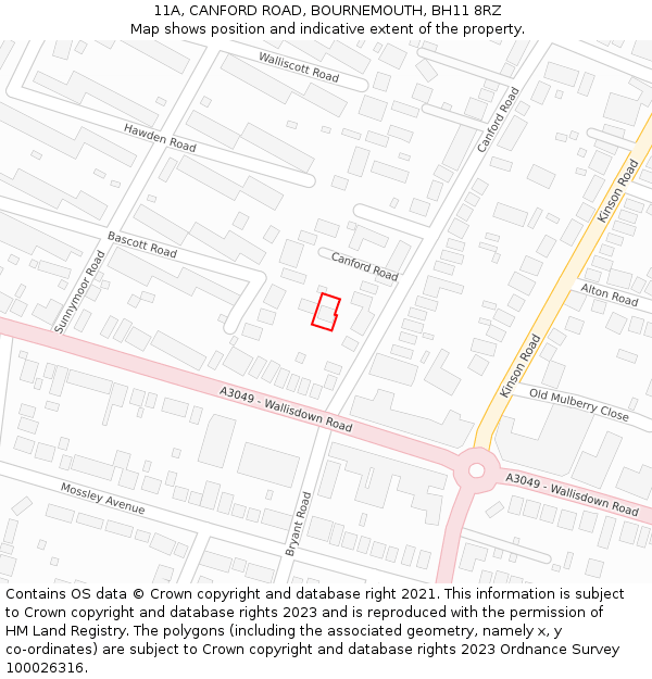 11A, CANFORD ROAD, BOURNEMOUTH, BH11 8RZ: Location map and indicative extent of plot