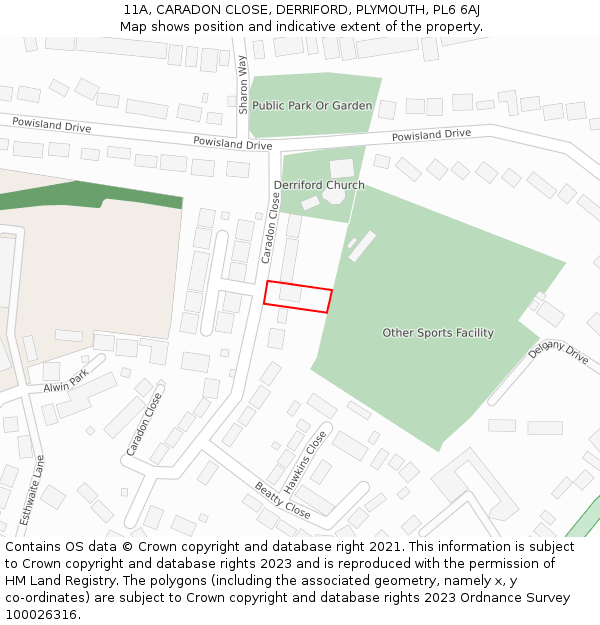 11A, CARADON CLOSE, DERRIFORD, PLYMOUTH, PL6 6AJ: Location map and indicative extent of plot