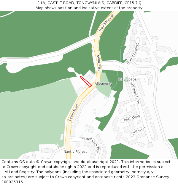 11A, CASTLE ROAD, TONGWYNLAIS, CARDIFF, CF15 7JQ: Location map and indicative extent of plot