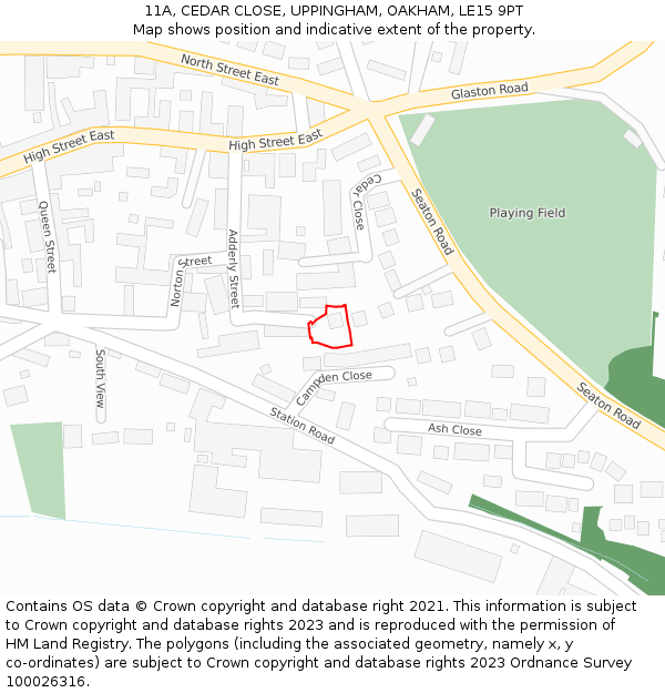 11A, CEDAR CLOSE, UPPINGHAM, OAKHAM, LE15 9PT: Location map and indicative extent of plot