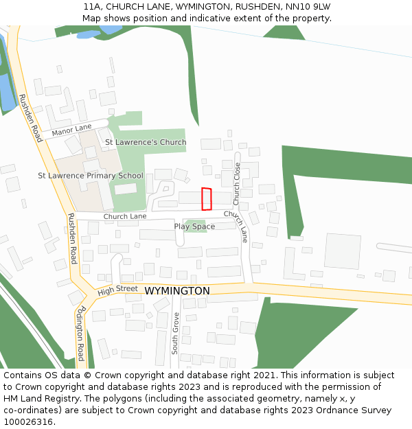 11A, CHURCH LANE, WYMINGTON, RUSHDEN, NN10 9LW: Location map and indicative extent of plot