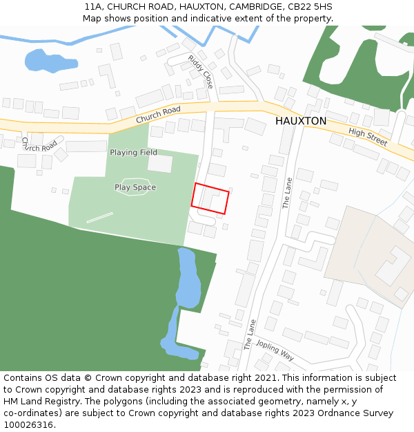 11A, CHURCH ROAD, HAUXTON, CAMBRIDGE, CB22 5HS: Location map and indicative extent of plot