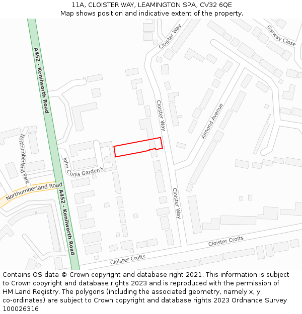 11A, CLOISTER WAY, LEAMINGTON SPA, CV32 6QE: Location map and indicative extent of plot