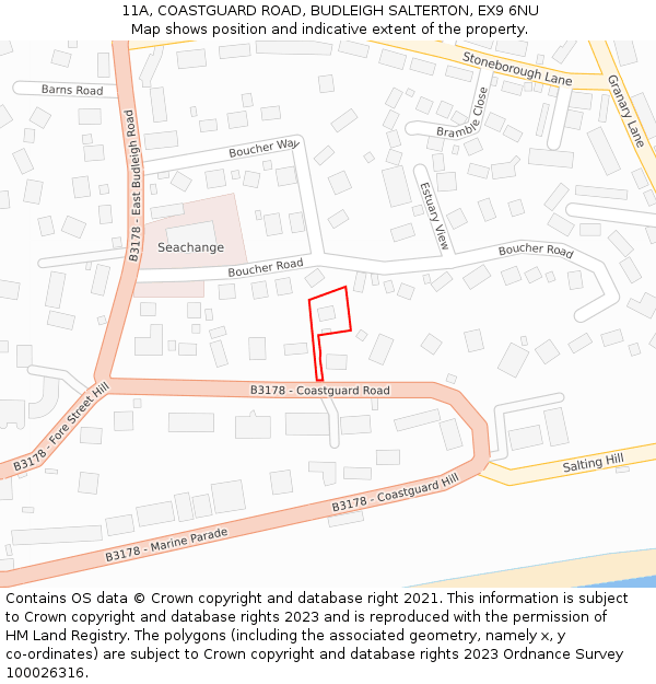 11A, COASTGUARD ROAD, BUDLEIGH SALTERTON, EX9 6NU: Location map and indicative extent of plot