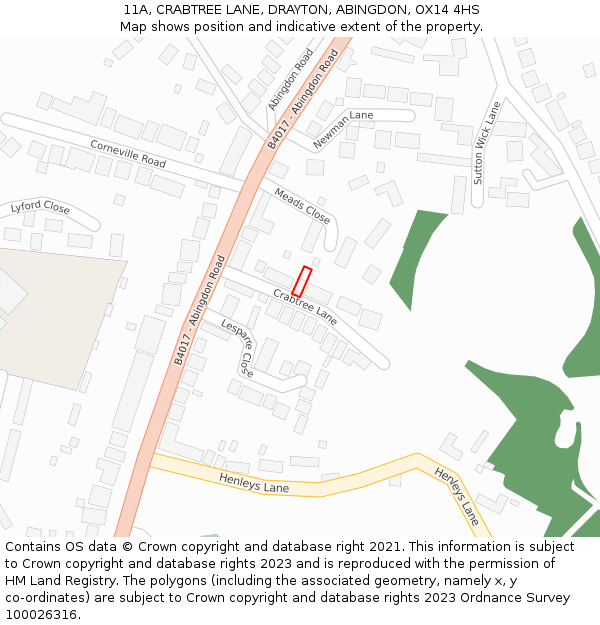 11A, CRABTREE LANE, DRAYTON, ABINGDON, OX14 4HS: Location map and indicative extent of plot