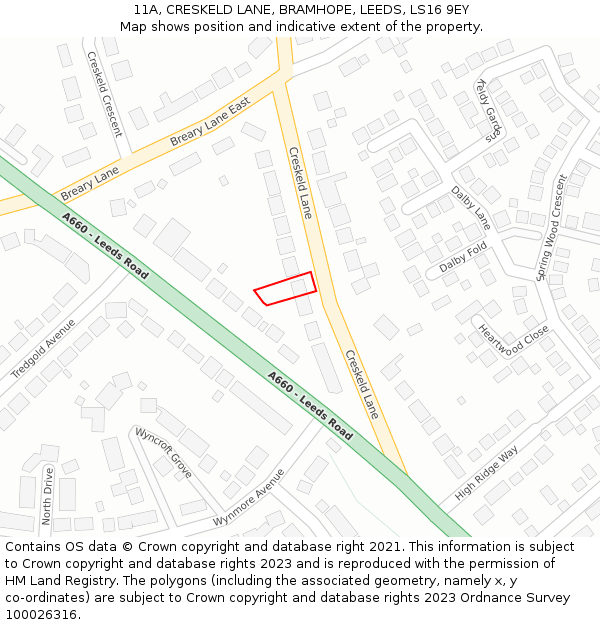 11A, CRESKELD LANE, BRAMHOPE, LEEDS, LS16 9EY: Location map and indicative extent of plot