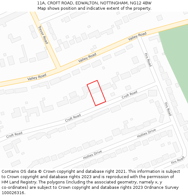 11A, CROFT ROAD, EDWALTON, NOTTINGHAM, NG12 4BW: Location map and indicative extent of plot