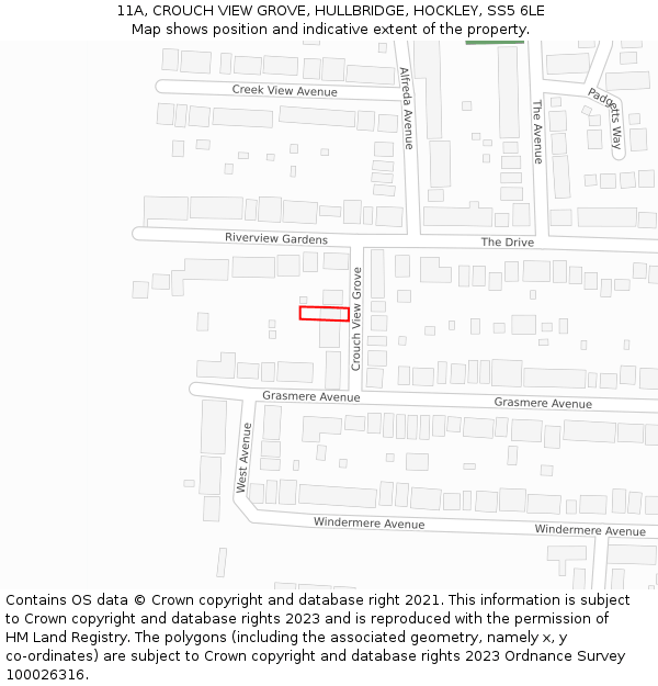 11A, CROUCH VIEW GROVE, HULLBRIDGE, HOCKLEY, SS5 6LE: Location map and indicative extent of plot