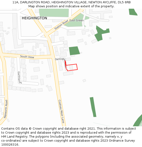 11A, DARLINGTON ROAD, HEIGHINGTON VILLAGE, NEWTON AYCLIFFE, DL5 6RB: Location map and indicative extent of plot