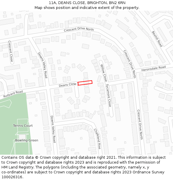 11A, DEANS CLOSE, BRIGHTON, BN2 6RN: Location map and indicative extent of plot