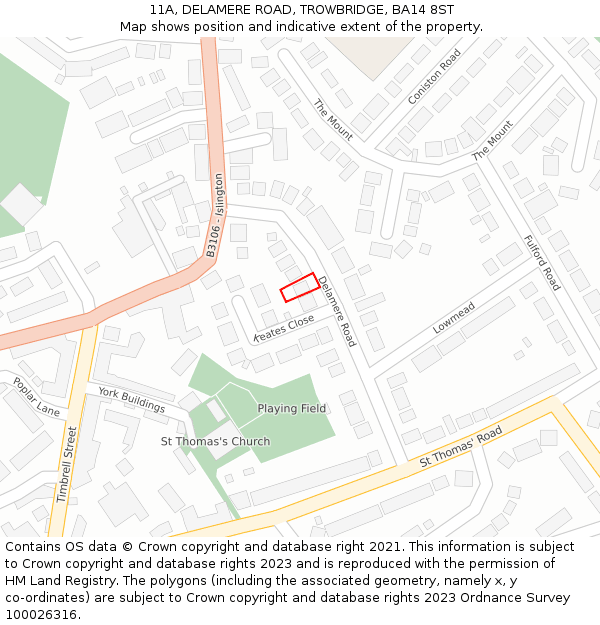 11A, DELAMERE ROAD, TROWBRIDGE, BA14 8ST: Location map and indicative extent of plot