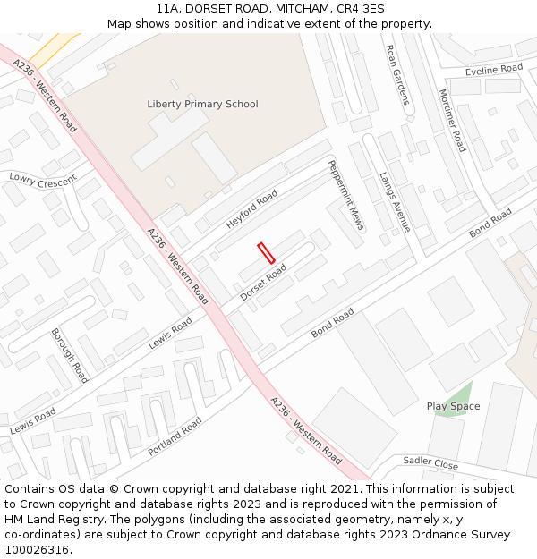 11A, DORSET ROAD, MITCHAM, CR4 3ES: Location map and indicative extent of plot