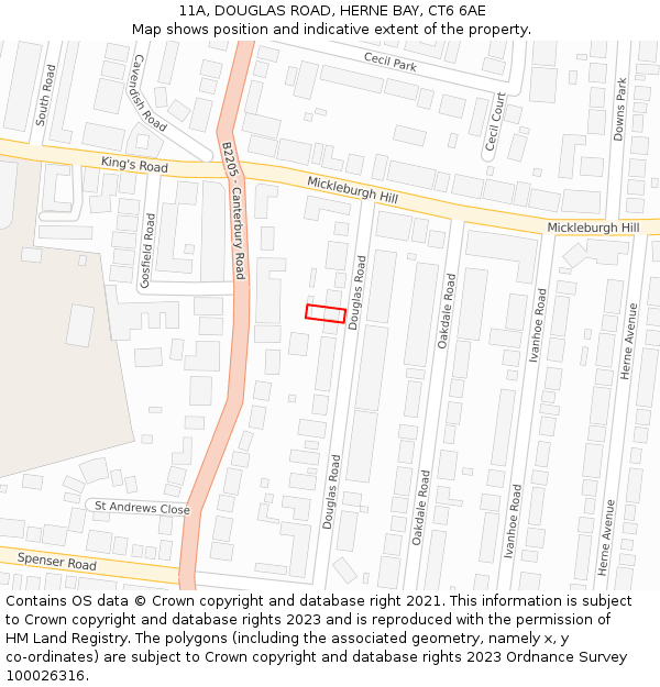 11A, DOUGLAS ROAD, HERNE BAY, CT6 6AE: Location map and indicative extent of plot