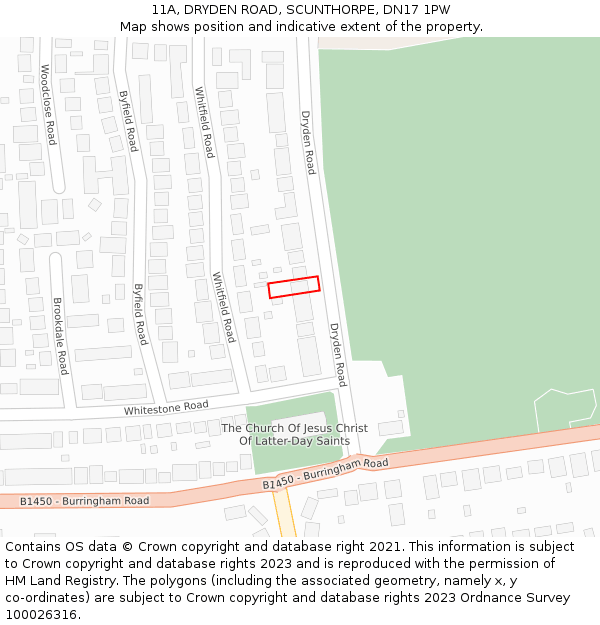 11A, DRYDEN ROAD, SCUNTHORPE, DN17 1PW: Location map and indicative extent of plot
