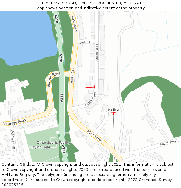 11A, ESSEX ROAD, HALLING, ROCHESTER, ME2 1AU: Location map and indicative extent of plot