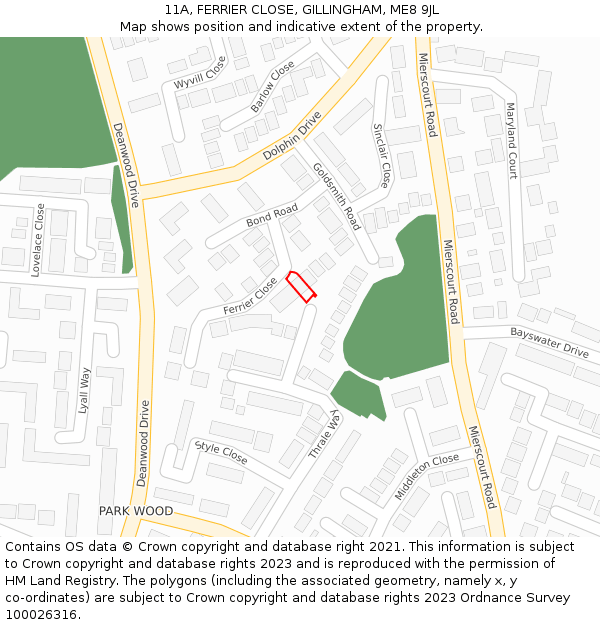 11A, FERRIER CLOSE, GILLINGHAM, ME8 9JL: Location map and indicative extent of plot