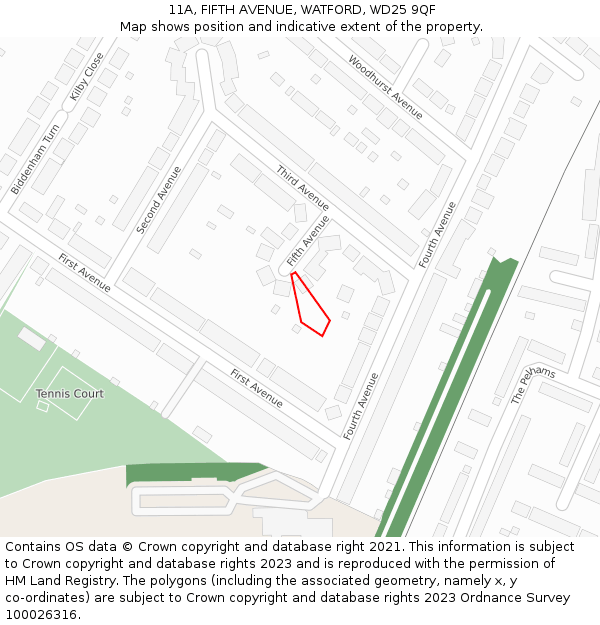 11A, FIFTH AVENUE, WATFORD, WD25 9QF: Location map and indicative extent of plot