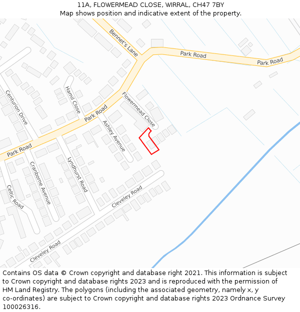 11A, FLOWERMEAD CLOSE, WIRRAL, CH47 7BY: Location map and indicative extent of plot