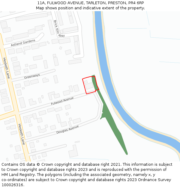 11A, FULWOOD AVENUE, TARLETON, PRESTON, PR4 6RP: Location map and indicative extent of plot