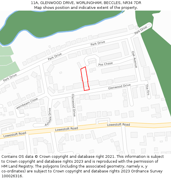 11A, GLENWOOD DRIVE, WORLINGHAM, BECCLES, NR34 7DR: Location map and indicative extent of plot